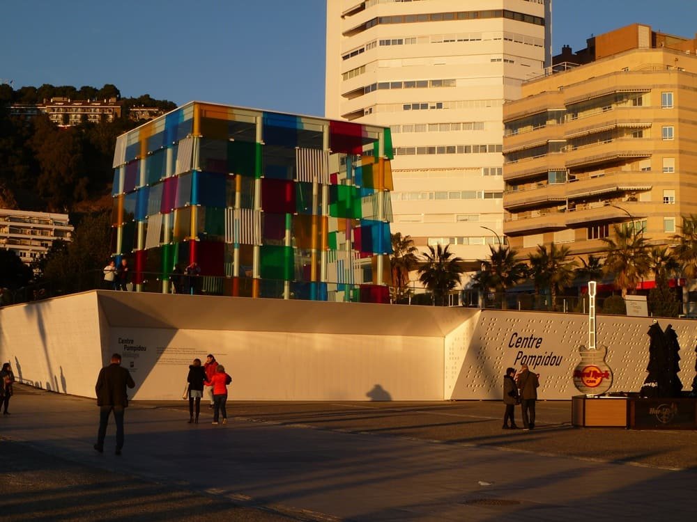 Modern Pompidou Center in Málaga with colorful cube structure