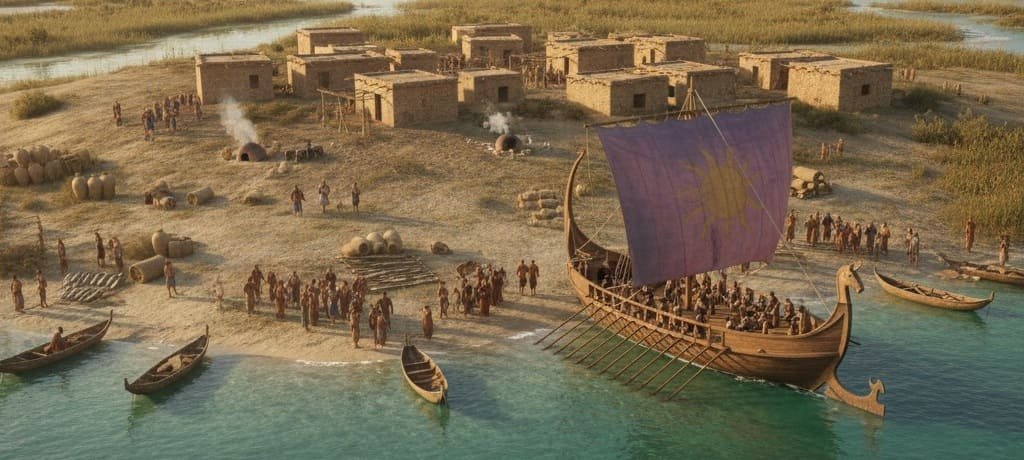 Phoenician ships approaching the coast of Malaga