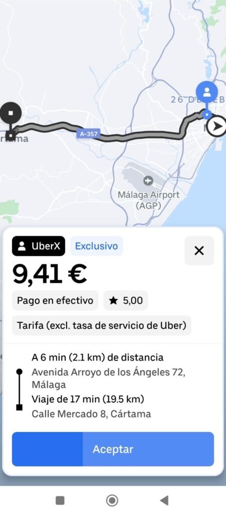 Low Uber prices at Malaga Airport